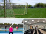 soccer nets, pickleball players and hall