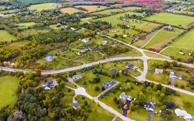 Aerial view of neighbourhood subdivision in South Frontenac