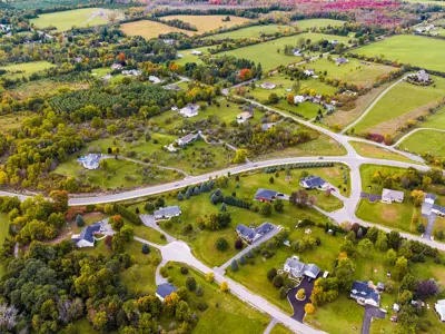 Aerial view of neighbourhood subdivision in South Frontenac