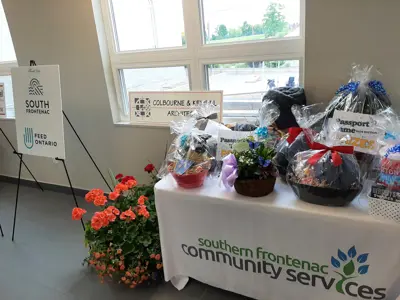 Raffle baskets on a table